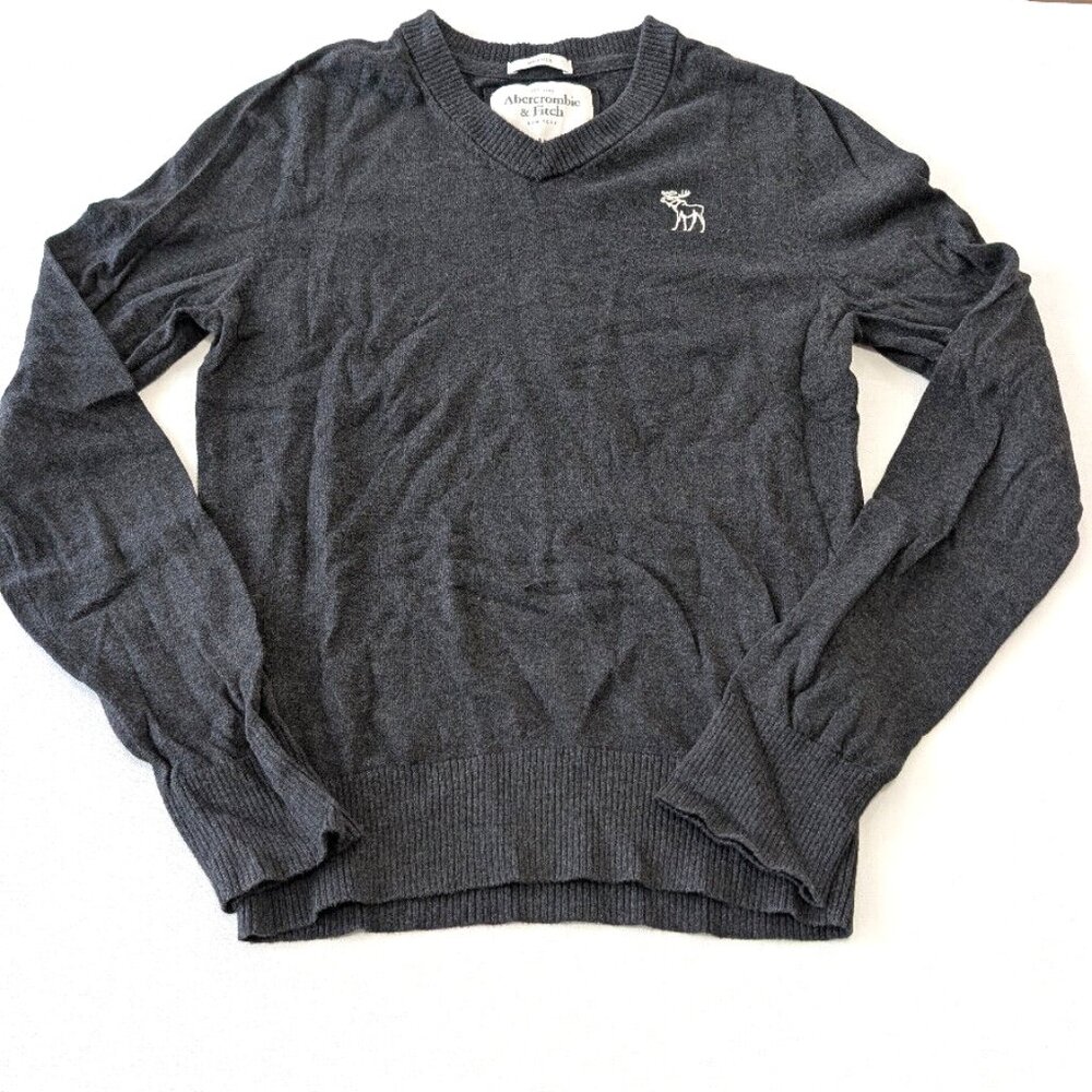 Abercrombie & Fitch Mens Medium Cashmere Blend Sweater Gray V-Neck Muscle Fit